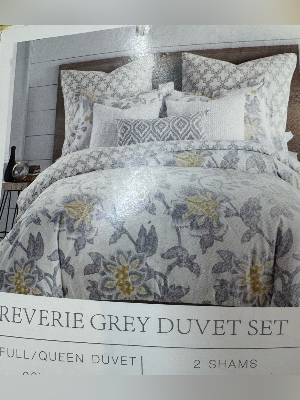 NWT Queen/Full Duvet Set - Grey and Yellow Floral